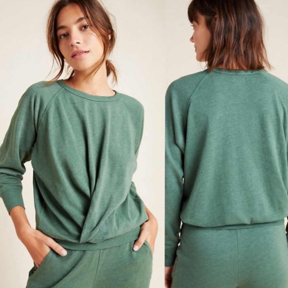 Anthropologie Sundry Green Twist Front Sweater XS